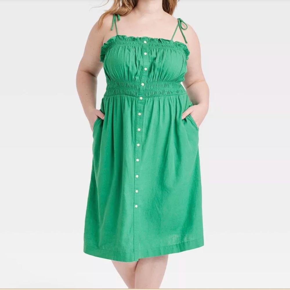 Target Universal Thread Gunne Sax Style Linen Midi Dress. Green XS
